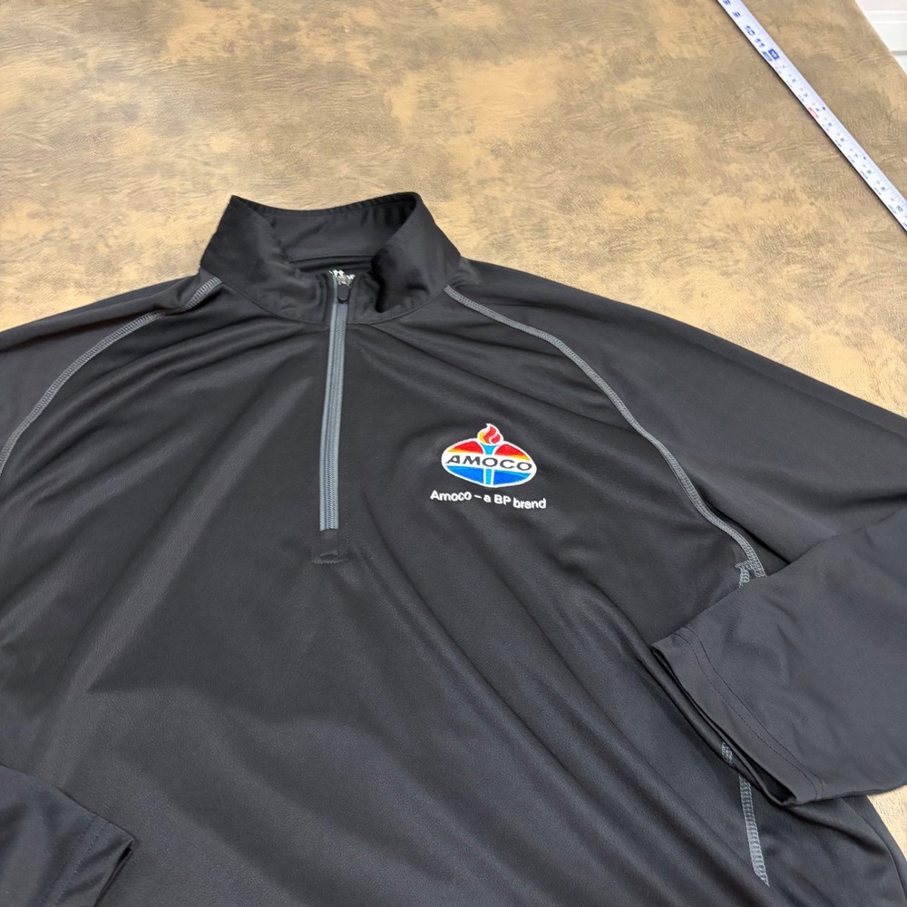 Vansport Pullover Mens XL Black Amoco BP Logo 1/4 Zip Performance Shirt
